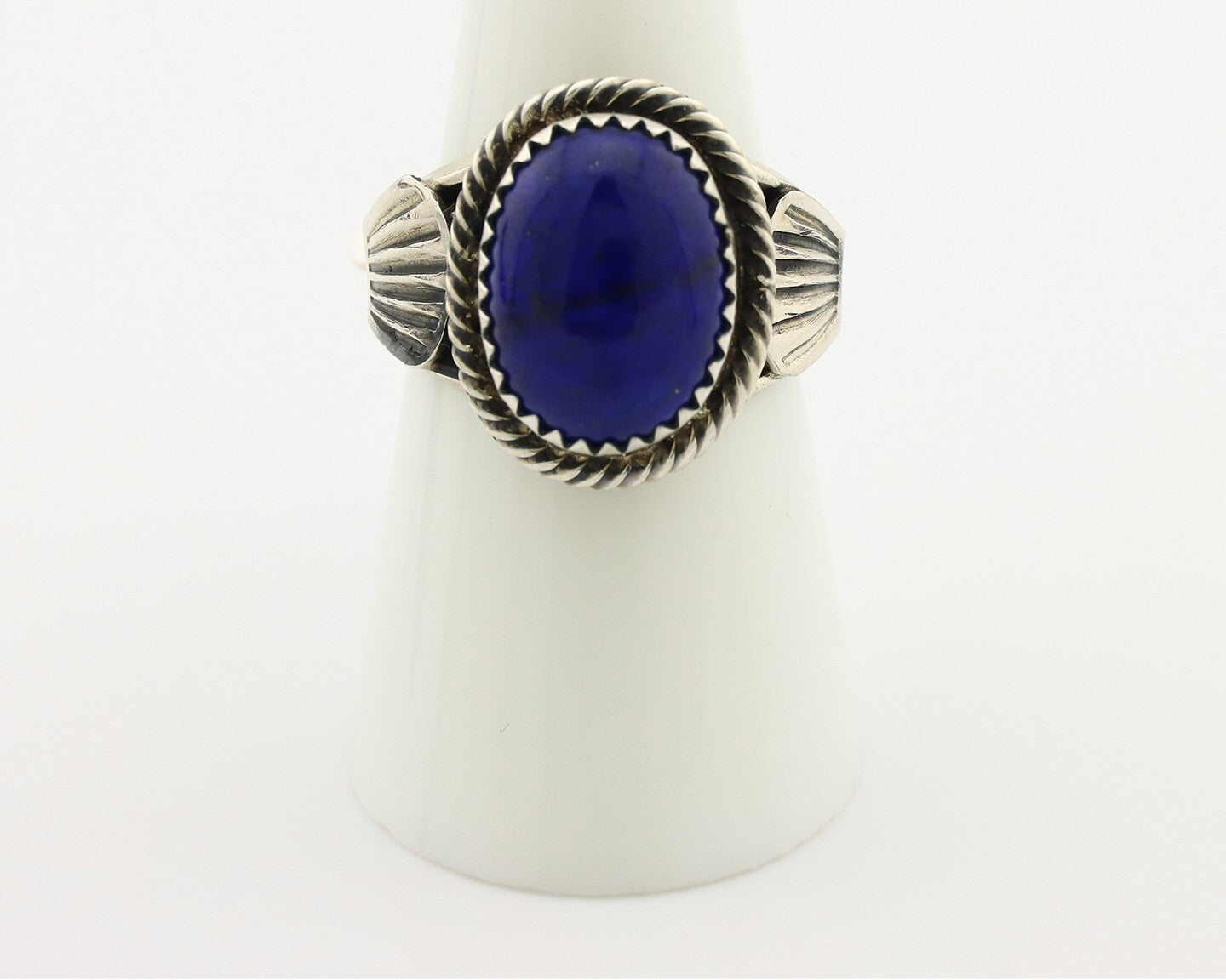 Navajo Ring 925 Silver Lapis Hand Stamped Native American Artist C.80's