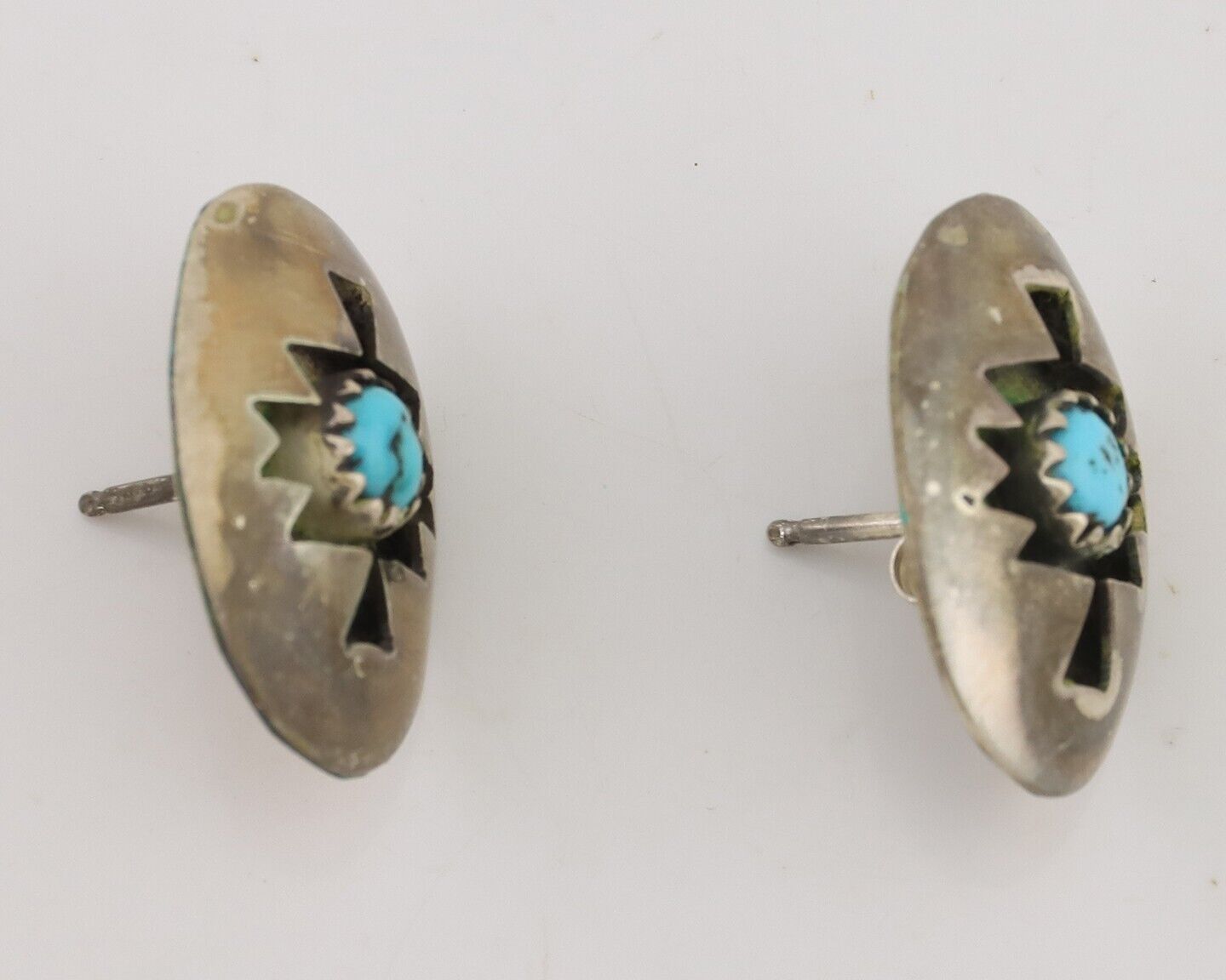 Navajo Hand Cut Earrings 925 Silver Natural Turquoise Native Artist C.80's