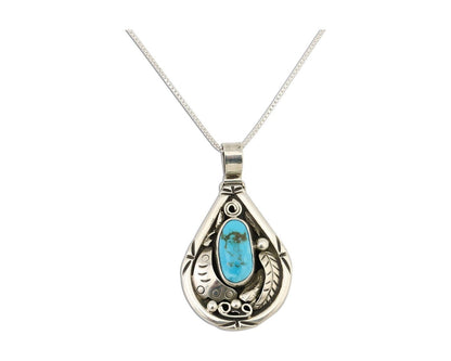 Navajo Handmade Pendant 925 Silver Turquoise Signed Tipi on Hill C.80's