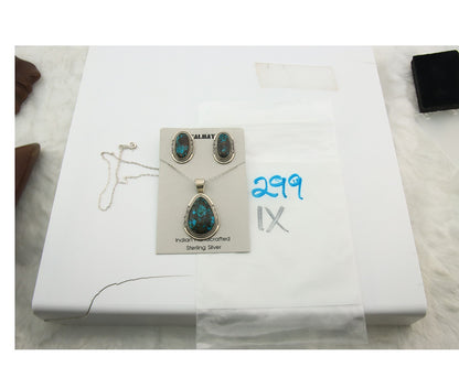 Navajo Necklace Earrings Set Sterling Silver Turquoise Vintage Signed Spencer