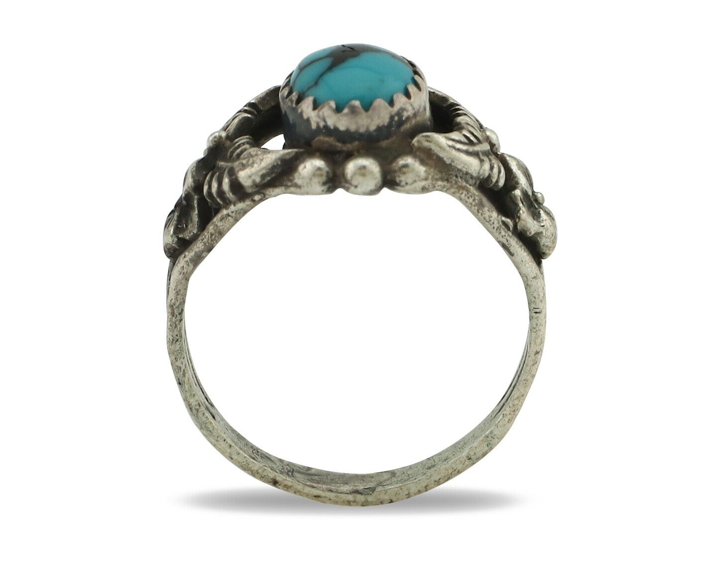 Navajo Ring 925 Silver Spiderweb Turquoise Native American Artist C.80's