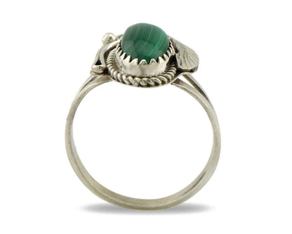 Navajo Ring 925 Silver Natural Mined Malachite Artist Signed Justin Morris C.80s