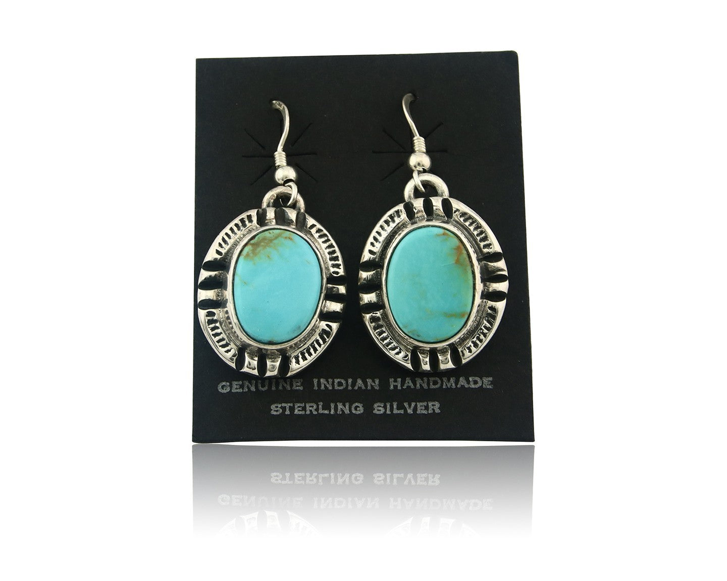 Navajo Earrings Sterling Silver Natural Turquoise Vintage Signed Gecko