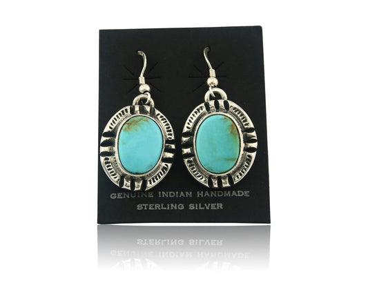 Navajo Earrings Sterling Silver Natural Turquoise Vintage Signed Gecko