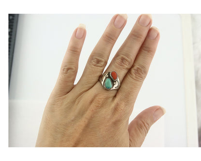 Vintage Navajo Ring 925 Sterling Silver Natural Gemstone Authentic Size 8.0