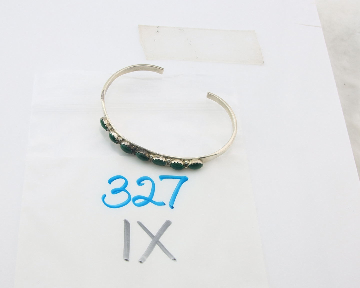 Navajo Cuff Bracelet Sterling Silver Natural Malachite Vintage Signed AL