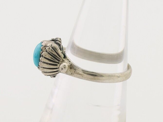 Navajo Ring 925 Silver Kingman Turquoise Native American Artist Made In 1985