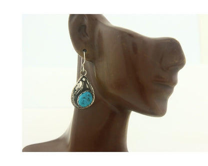 Navajo Earrings 925 Silver Natural Turquoise Native Artist MC C.80's
