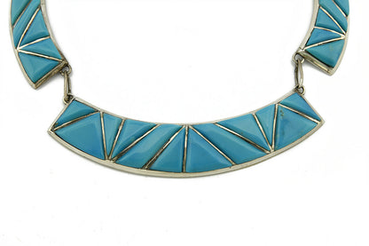 Navajo Artist L. Lee 3 Piece Inlaid Natural Turquoise .925 Silver Necklace