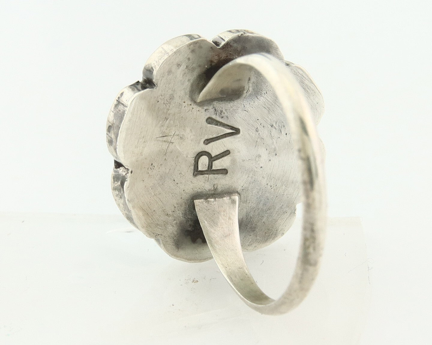 Vintage Zuni Ring 925 Sterling Silver Gemstone Signed V&N Edsitty Size 8.5