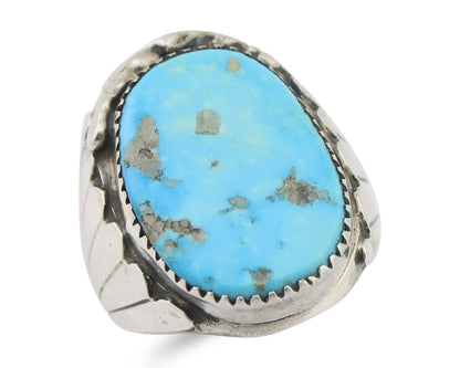 Mens Navajo Ring .925 Silver Natural Blue Turquoise Artist Signed CJ C.80's