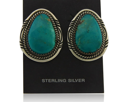 Navajo Earrings 925 Silver Natural Turquoise Artist Signed M Begay C80s
