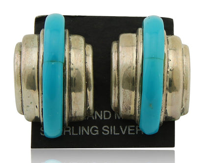 Navajo Half Hoop Earrings 925 Silver Natural Turquoise Artist Signed ShaRay C80s