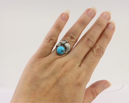 Navajo Ring 925 Silver Natural Blue Turquoise Native American Artist C.80's