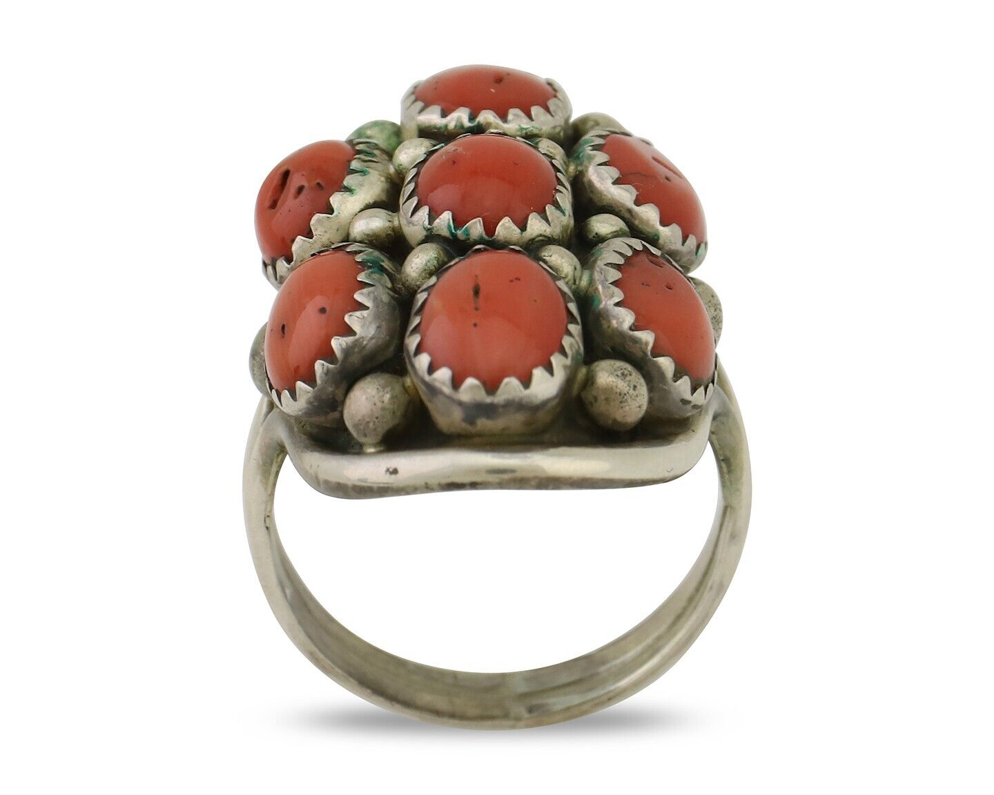 Navajo Ring 925 Silver Mediterranean Coral Native American Artist C.80's