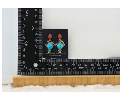Navajo Earrings Sterling Silver Gemstone Vintage Handmade Signed Running Bear