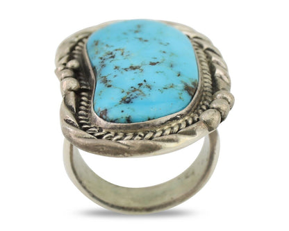 Mens Navajo Ring 925 Silver Diamond Turquoise Signed D C.80's Size 10