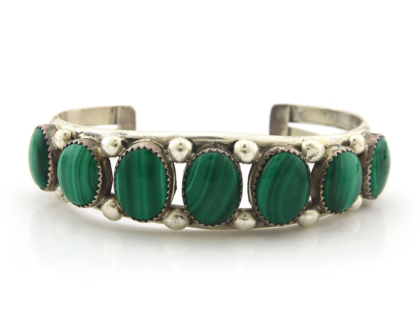 Navajo Cuff Bracelet Sterling Silver Natural Malachite Vintage Signed Pat Yazzie