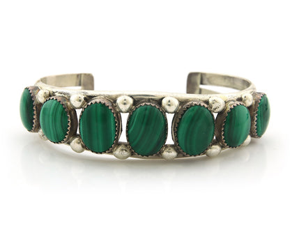 Navajo Cuff Bracelet Sterling Silver Natural Malachite Vintage Signed Pat Yazzie