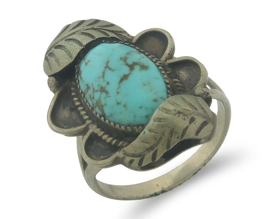 Vintage Navajo Ring 925 Sterling 999 Nickel Turquoise Signed Benny M Size 8.0