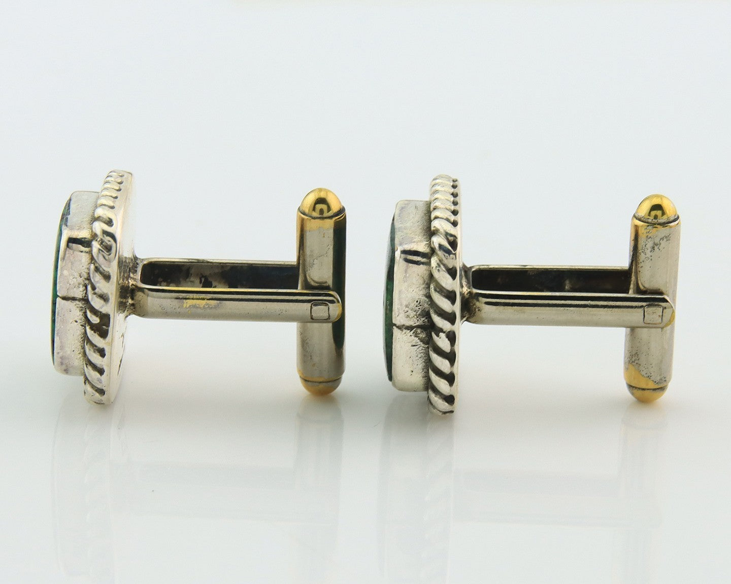 Navajo Cufflinks 925 Silver Native American Artist Natural Turquoise C.80's
