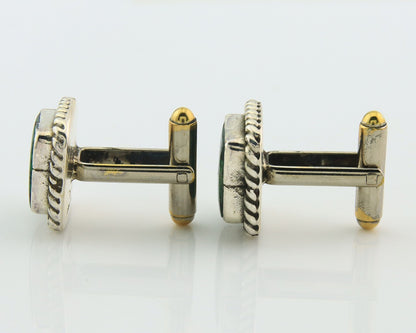 Navajo Cufflinks 925 Silver Native American Artist Natural Turquoise C.80's