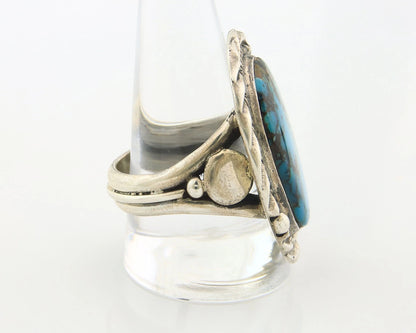 Men Navajo Ring Sterling Silver Nevada Turquoise Vintage Signed D Size 11