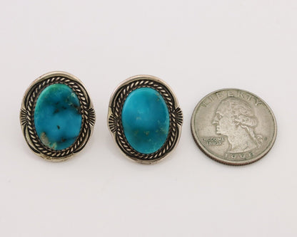 Navajo Earrings 925 Silver Mined Turquoise Artist Signed M Begay C.80's