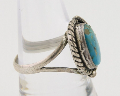 Men Navajo Ring 925 Silver Natural Slab Turquoise Signed Sunset C.80's