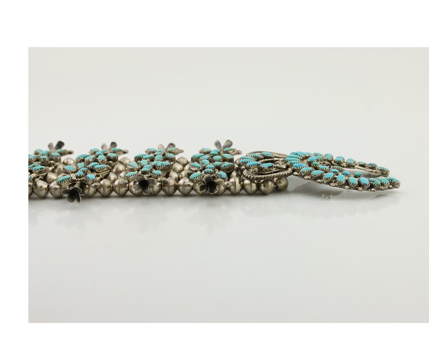 Zuni Squash Necklace 925 Silver Turquoise Signed Leonard & Lula Weebothee 1981