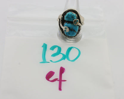 Mens Heavy Zuni Snake Ring 925 Silver Turquoise Signed EFFIE CALAVASA C.80's