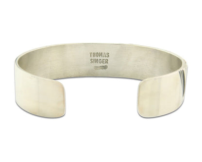 Navajo Bracelet Gold & 925 Silver Handmade 16 mm Wide Signed Thomas Singer C80s