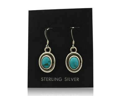 Navajo Earrings 925 Silver Sleeping Beauty Turquoise Native Artist C.80s