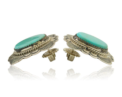 Navajo Earrings 925 Silver Turquoise Artist Signed William Denetdale C.80's