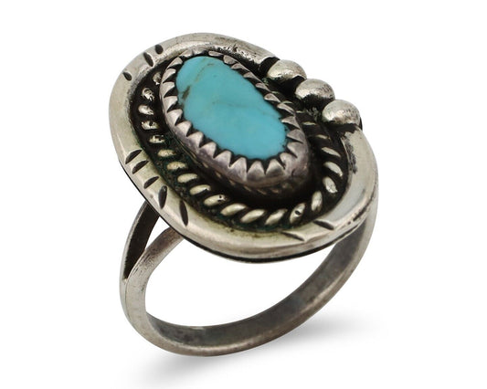 Navajo Ring 925 Silver Natural Blue Turquoise Native American Artist C.80's