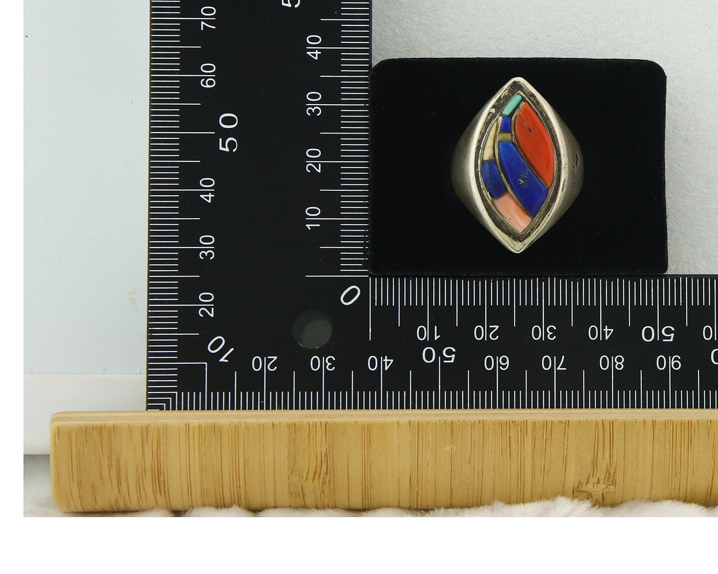 Vintage Navajo Ring 925 Sterling Natural Gemstone Signed Ken Romero Size 10.75