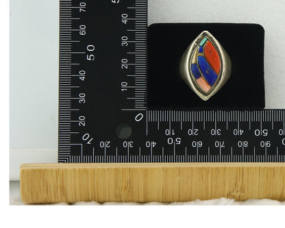 Vintage Navajo Ring 925 Sterling Natural Gemstone Signed Ken Romero Size 10.75