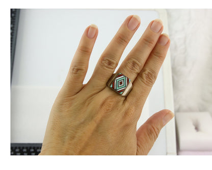 Vintage Zuni Ring 925 Sterling Natural Authentic Gemstone Handmade Size 9.75