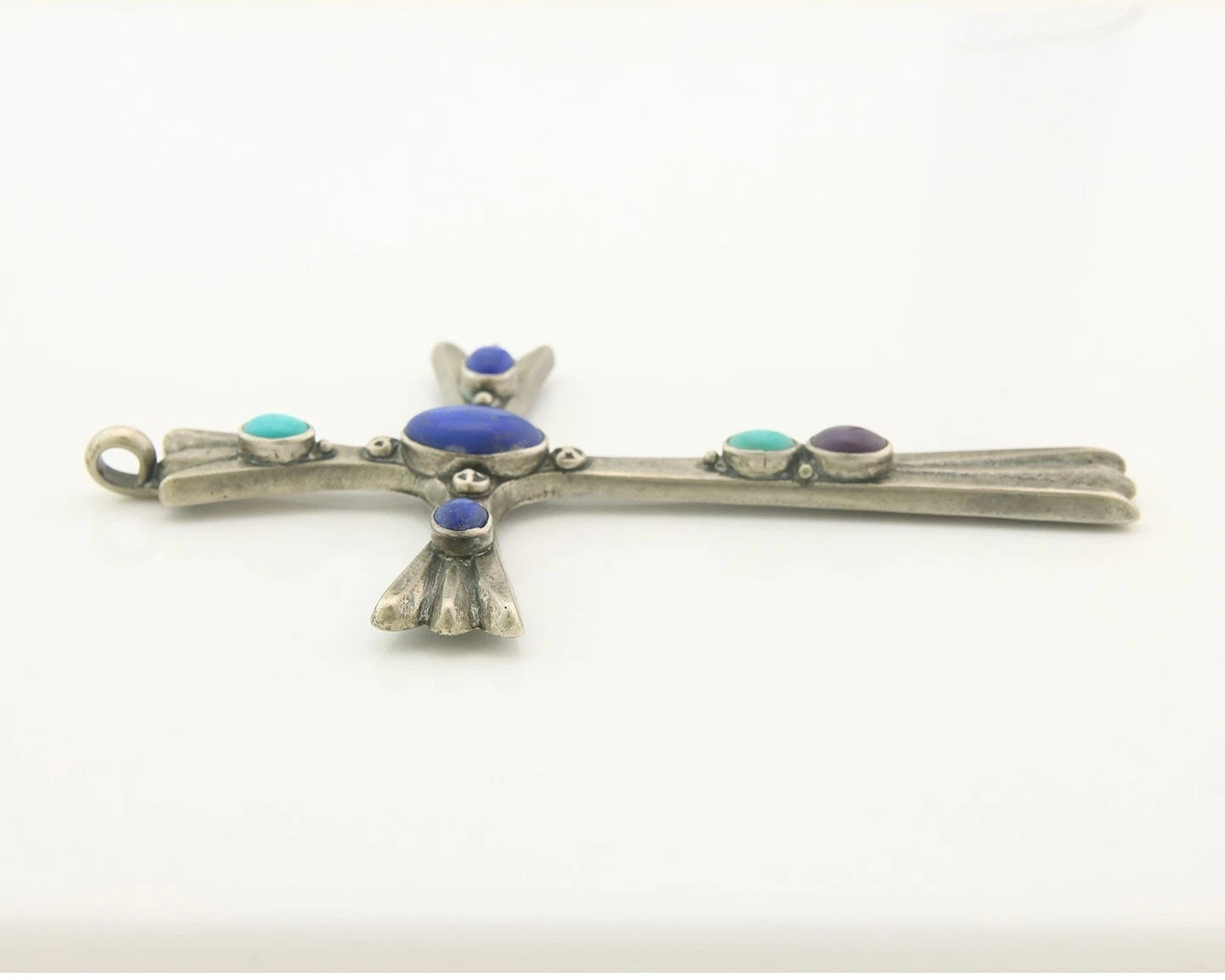 Navajo Cross Pendant Sterling Silver Natural Gemstones Artist Signed De Chelly