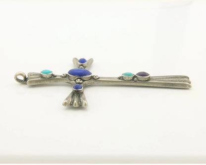 Navajo Cross Pendant Sterling Silver Natural Gemstones Artist Signed De Chelly