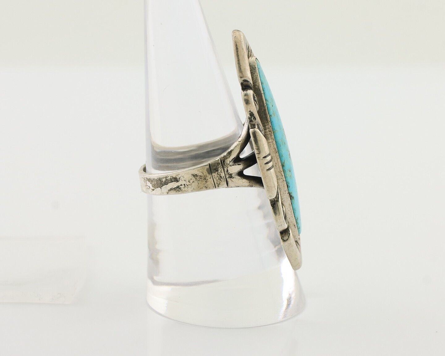 Navajo Ring 925 Silver Natural Blue Turquoise Native Artist Size 8.0 C.80's