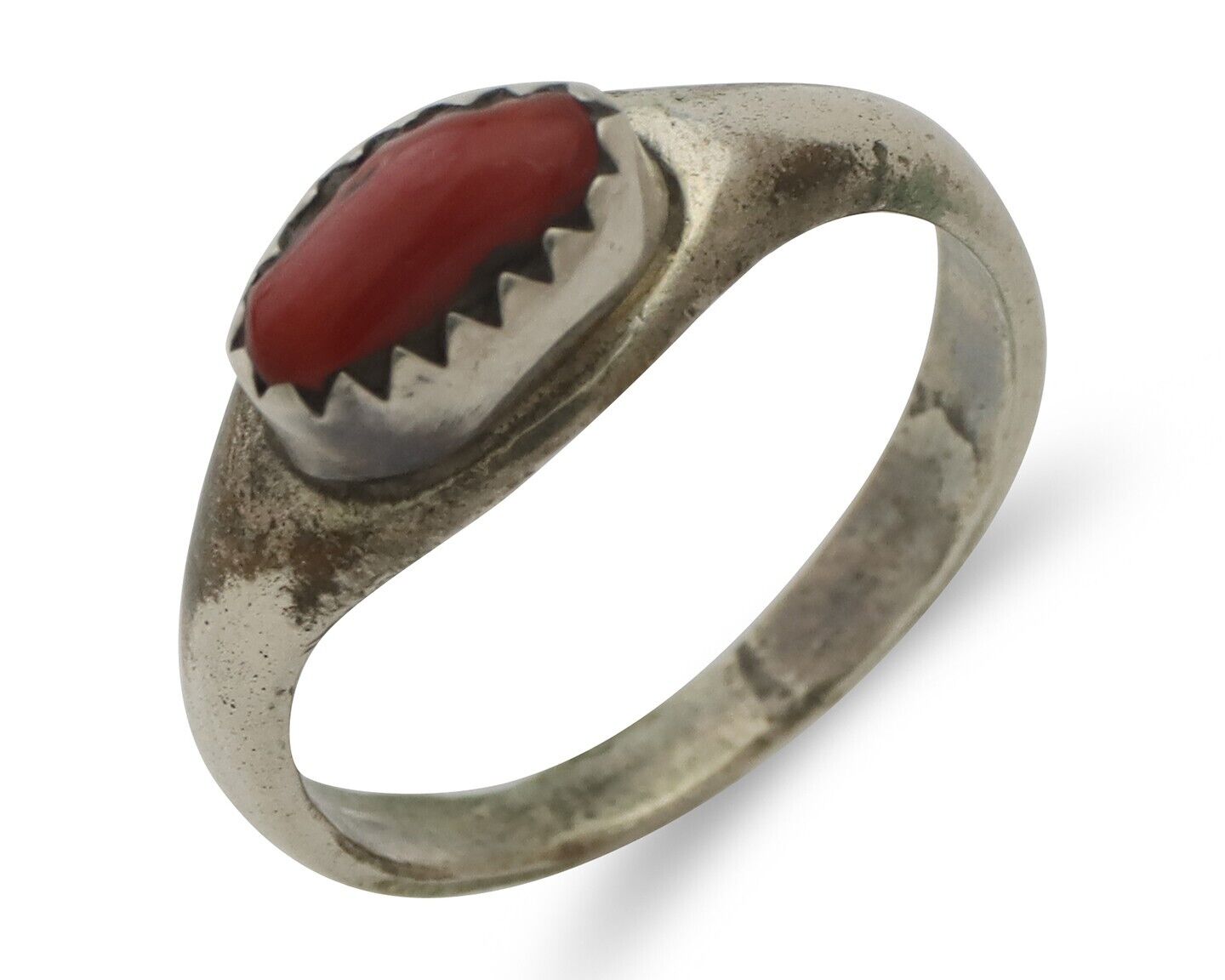 Navajo Handmade Ring 925 Silver Natural Mediterranean Coral Native Artist C.80's