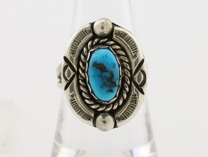 Navajo Ring 925 Silver Sleeping Beauty Turquoise Signed V & N EDSITTY C.80's