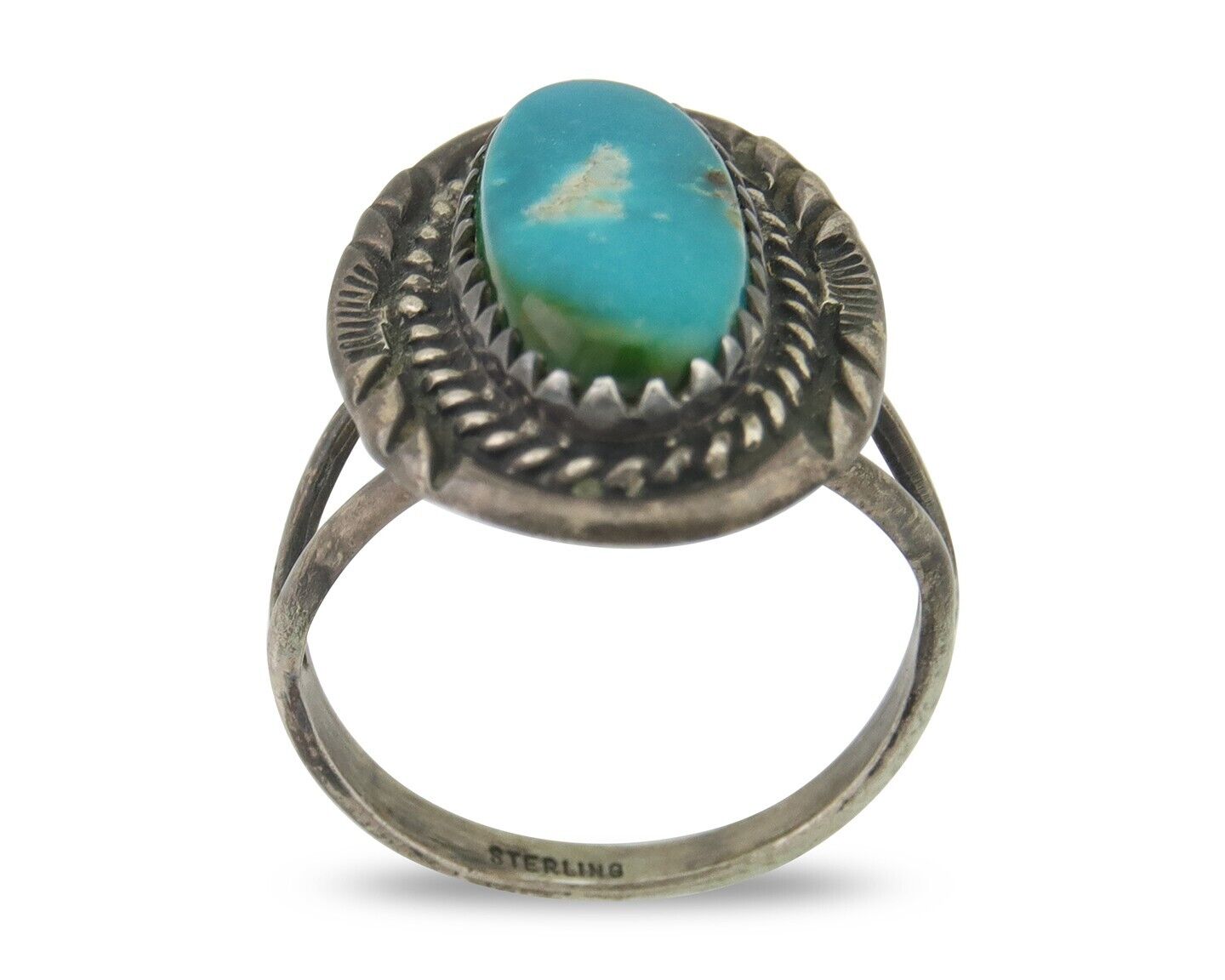 Navajo Handmade Ring 925 Silver Natural Turquoise Native Artist C.80's