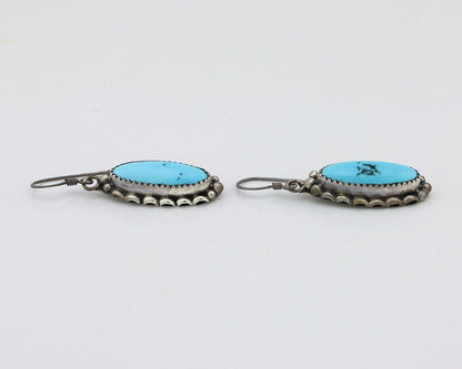 Navajo Handmade Earrings 925 Silver Blue Turquoise Artist Signed SC C.80's