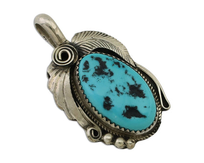 Navajo Pendant 925 Silver Sleeping B Turquoise Signed Justin Morris C.80's