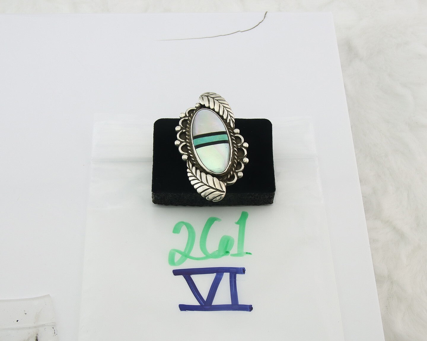 Vintage Navajo Ring 925 Sterling Silver Turquoise Signed JG Size 8.75