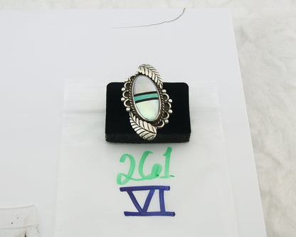 Vintage Navajo Ring 925 Sterling Silver Turquoise Signed JG Size 8.75