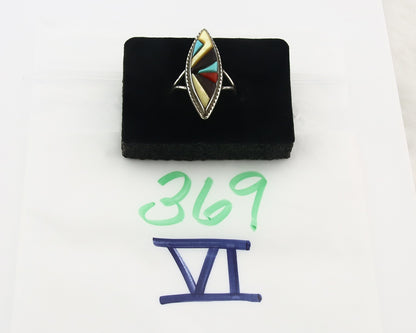 Vintage Zuni Ring 925 Sterling Silver Natural Gemstone Signed R & GT Size 7.5