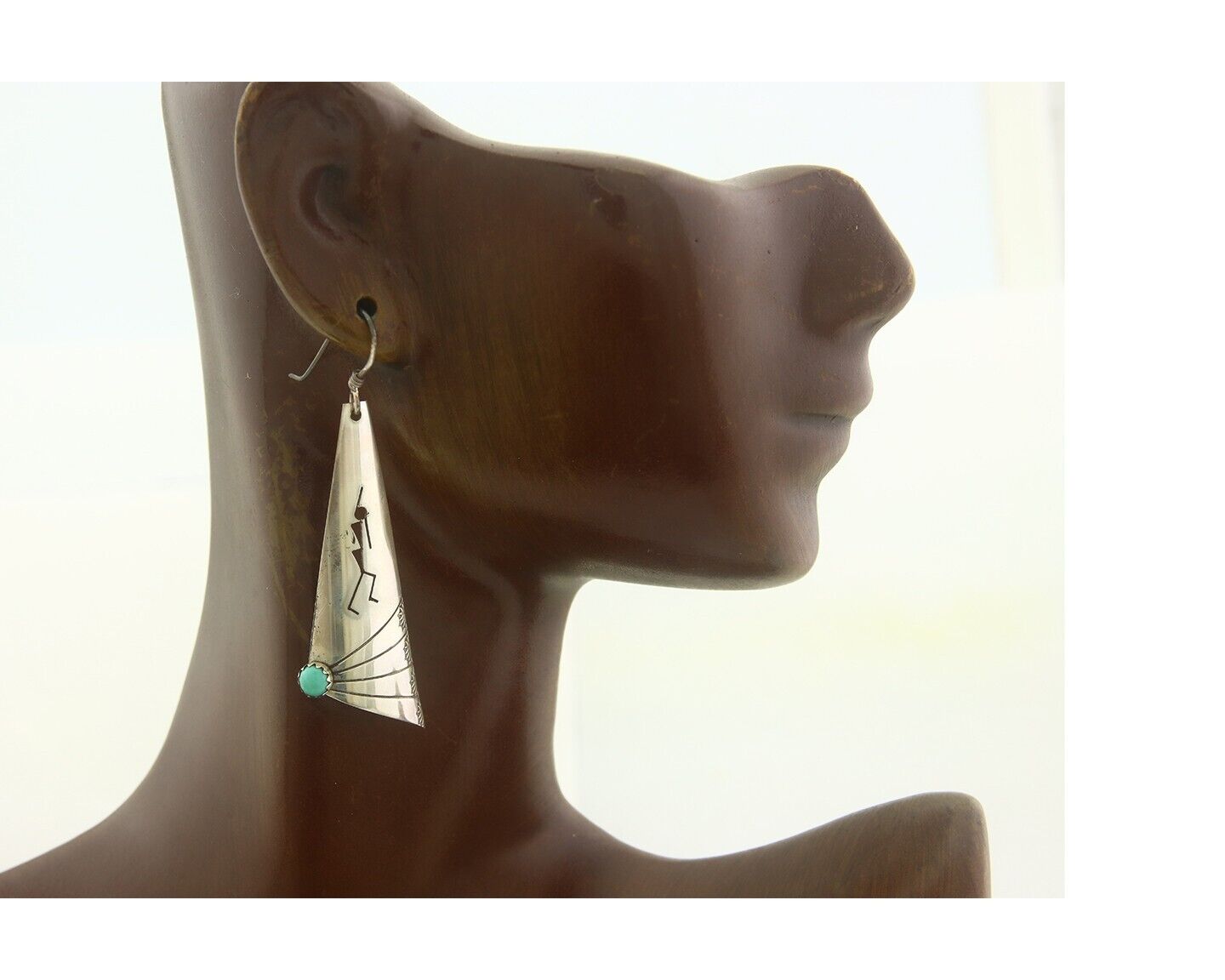 Navajo Earrings 925 Silver Kokopelli Natural Turquoise Native Artist C.80's